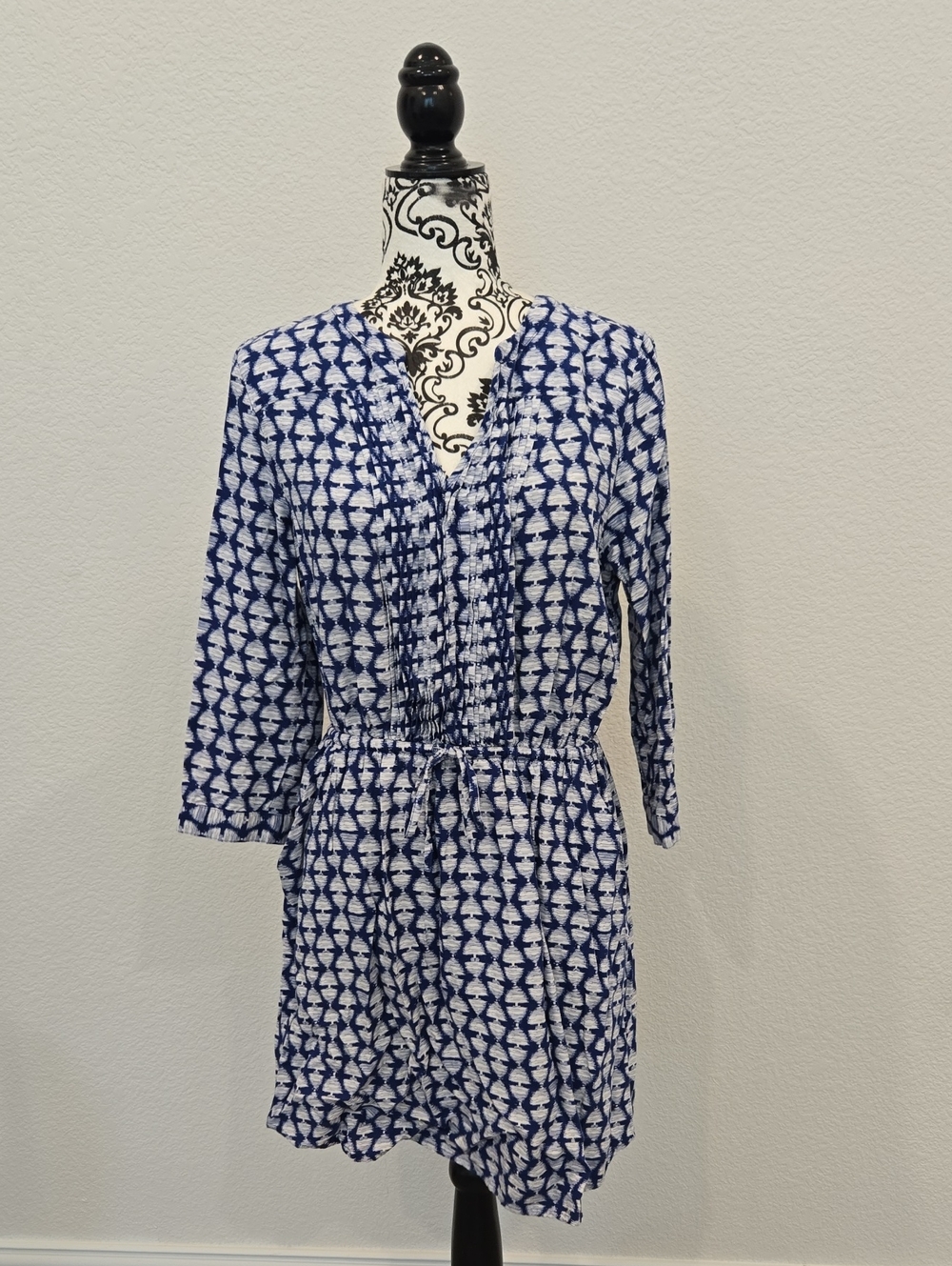 Lucky Brand Blue and White Geometric Mini Dress